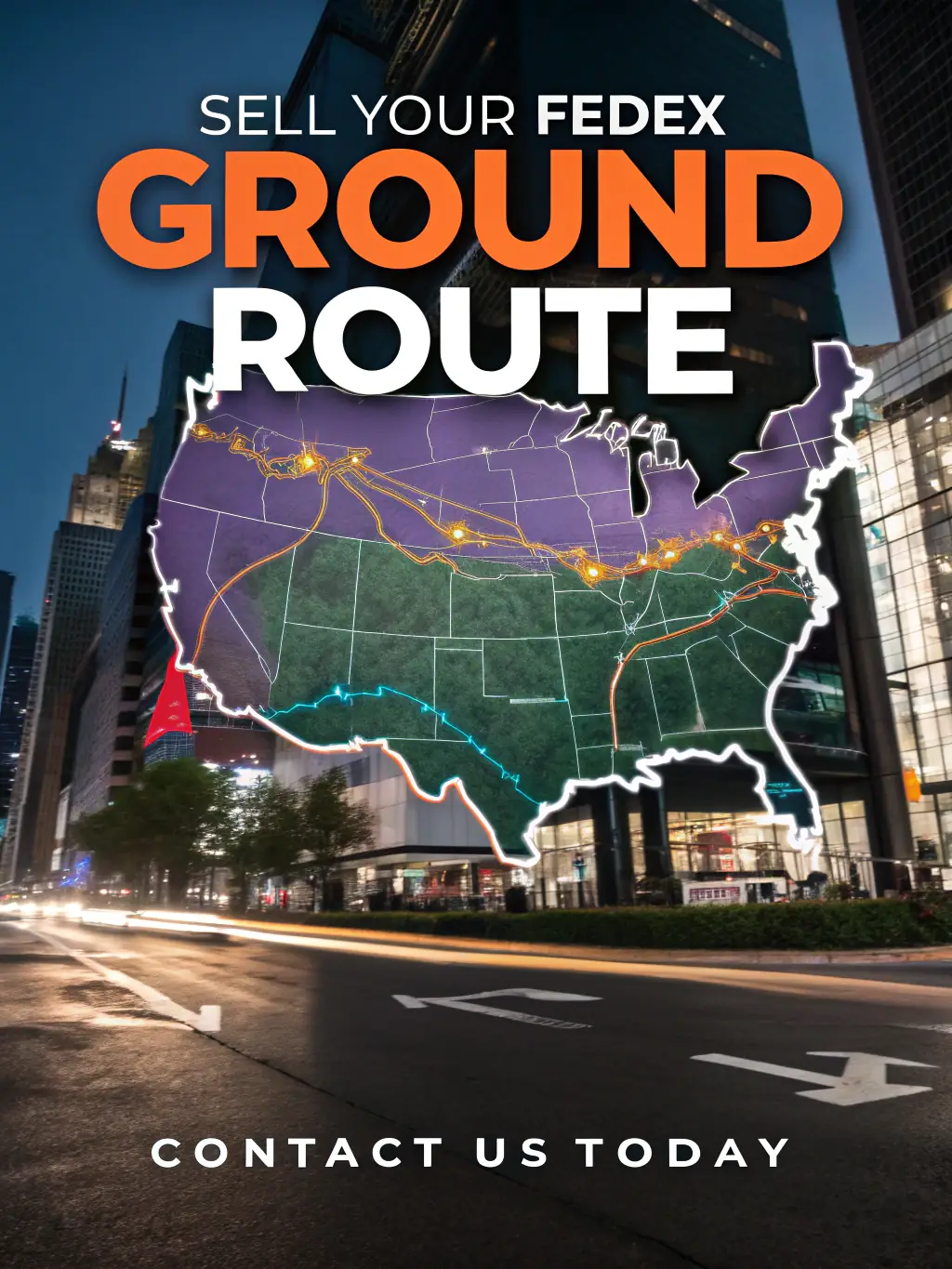 A targeted online marketing campaign advertisement showcasing FedEx Ground routes for sale, with compelling visuals and clear call-to-actions.